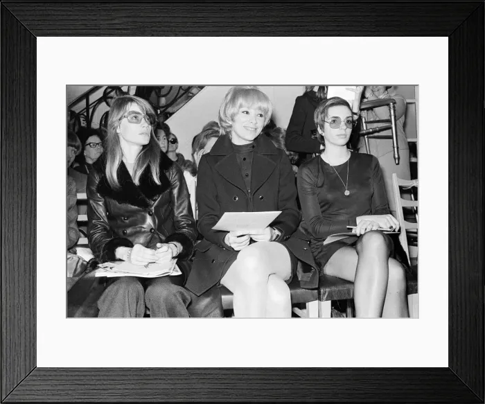 Framed Print : Celebrities attend a fashion show in Paris. L-R Francoise Hardy Framed Print : Celebrities attend a fashion show in Paris. L-R Francoise Hardy