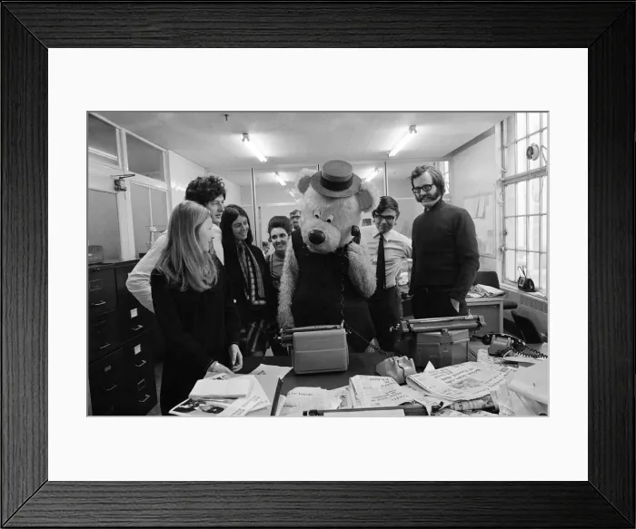 Framed Print : A man dressed up as a 7ft bear, Middlesbrough. 1972 Framed Print : A man dressed up as a 7ft bear, Middlesbrough. 1972