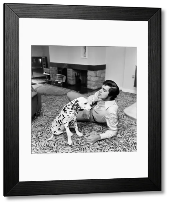 Framed Print : Engelbert Humperdinck at home with his Dalmatian dog. 5th July 1968