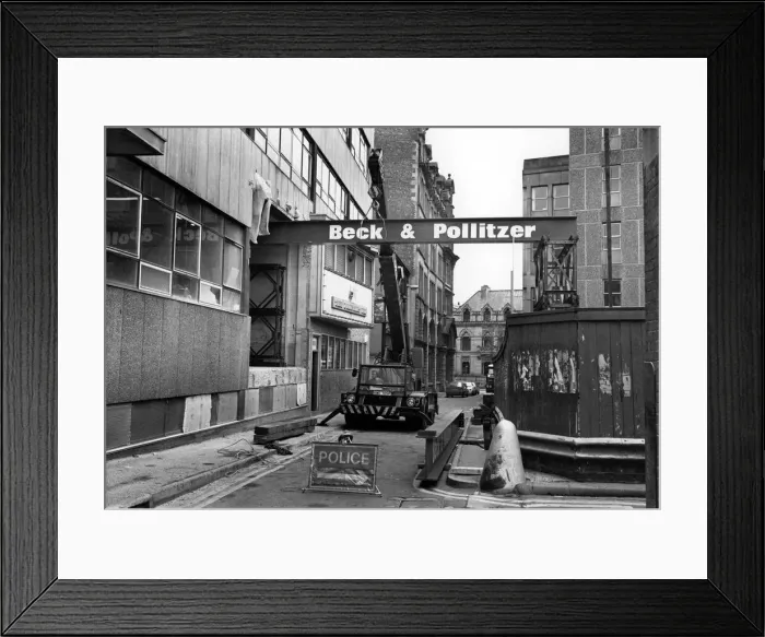 Framed Print : The gantry built to help in the installation of a new press at the rear or Thomson House