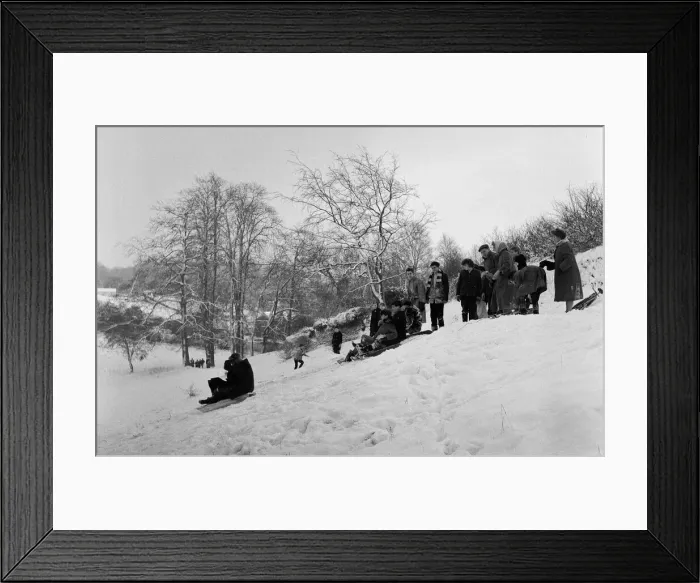 Framed Print : Children sledging in Stoke Park, Bristol 31st December 1961 Framed Print : Children sledging in Stoke Park, Bristol 31st December 1961