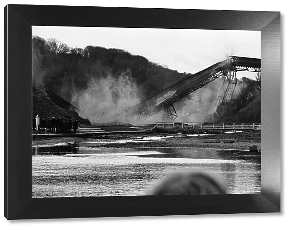 The Half Penny Bridge, Saltburn, North Yorkshire, being blown up. 17th December 1974