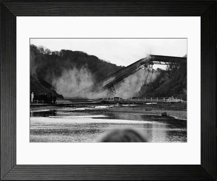 Framed Print : The Half Penny Bridge, Saltburn, North Yorkshire, being blown up. 17th December 1974 Framed Print : The Half Penny Bridge, Saltburn, North Yorkshire, being blown up. 17th December 1974