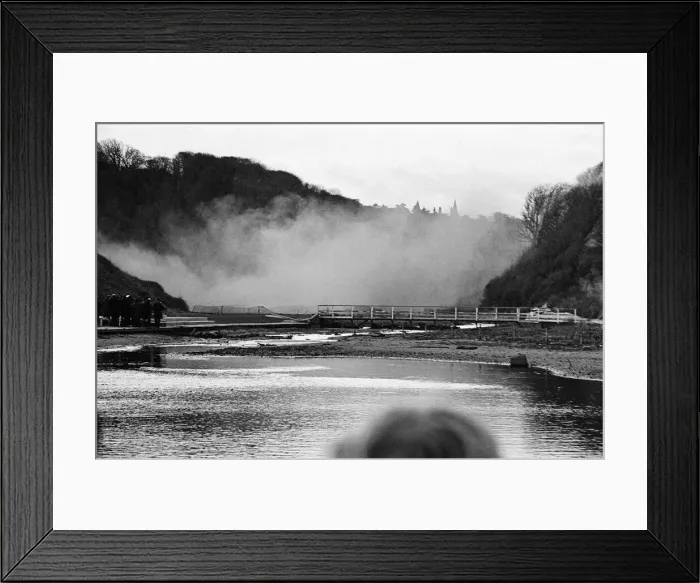 Framed Print : The Half Penny Bridge, Saltburn, North Yorkshire, being blown up. 17th December 1974 Framed Print : The Half Penny Bridge, Saltburn, North Yorkshire, being blown up. 17th December 1974