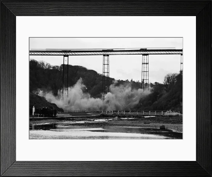 Framed Print : The Half Penny Bridge, Saltburn, North Yorkshire, being blown up. 17th December 1974 Framed Print : The Half Penny Bridge, Saltburn, North Yorkshire, being blown up. 17th December 1974