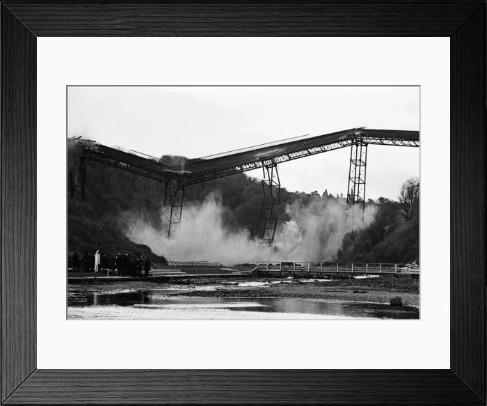 Framed Print : The Half Penny Bridge, Saltburn, North Yorkshire, being blown up. 17th December 1974 Framed Print : The Half Penny Bridge, Saltburn, North Yorkshire, being blown up. 17th December 1974
