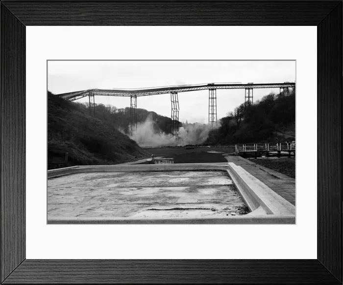Framed Print : The Half Penny Bridge, Saltburn, North Yorkshire, being blown up. 17th December 1974 Framed Print : The Half Penny Bridge, Saltburn, North Yorkshire, being blown up. 17th December 1974