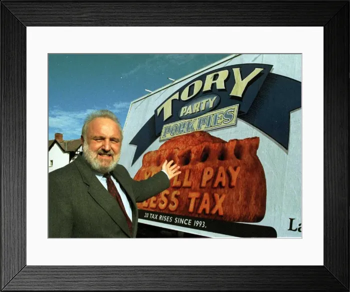 Framed Print : Frank Dobson MP Labour launches the new Labour Party Pork Pie Campaign in Blackpool to