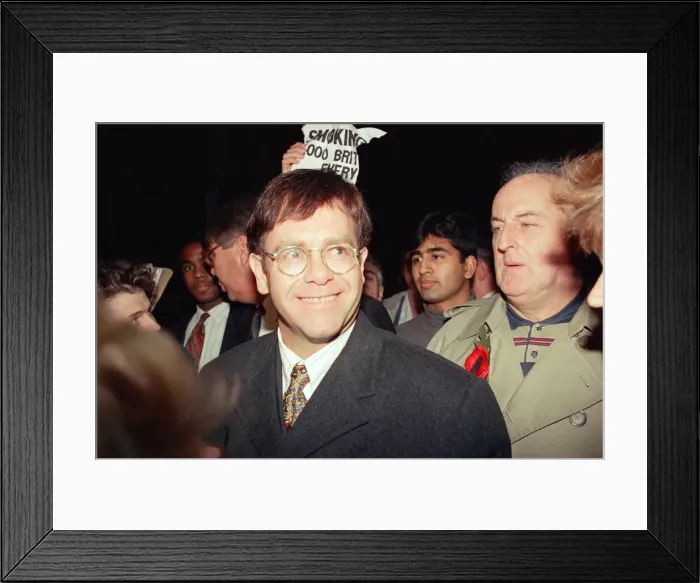 Framed Print : Elton John wins a £350, 000 libel victory against the Sunday Mirror Framed Print : Elton John wins a £350, 000 libel victory against the Sunday Mirror