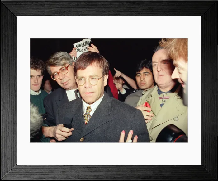 Framed Print : Elton John wins a £350, 000 libel victory against the Sunday Mirror Framed Print : Elton John wins a £350, 000 libel victory against the Sunday Mirror