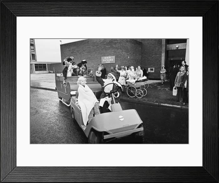 Framed Print : Father Christmas with kids on sleigh, Middlesbrough. Circa 195 Framed Print : Father Christmas with kids on sleigh, Middlesbrough. Circa 195