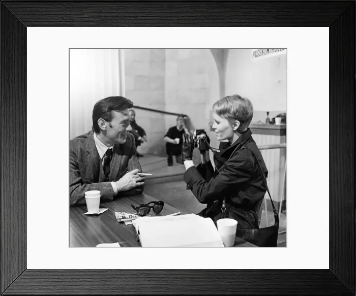 Framed Print : Cast and crew on the set of A Dandy in Aspic. The scene is representing a checkpoint in Framed Print : Cast and crew on the set of A Dandy in Aspic. The scene is representing a checkpoint in