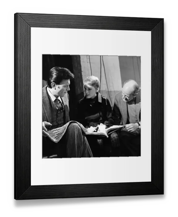 Framed Print : Cast and crew on the set of A Dandy in Aspic. The scene is representing a checkpoint in Framed Print : Cast and crew on the set of A Dandy in Aspic. The scene is representing a checkpoint in