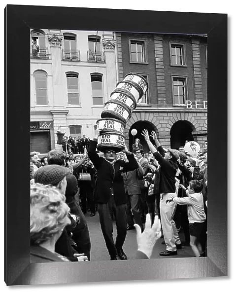 Basket race in Covent Garden market, London. 9th May 1970