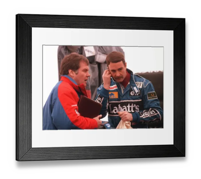Framed Print : NIGEL MANSELL TALKING WITH PATRICK HEAD, RACING CAR ENGINEER