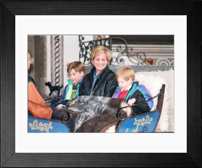 Framed Print : PRINCESS DIANA WITH WILLIAM AND HARRY ON HOLIDAY IN LECH
