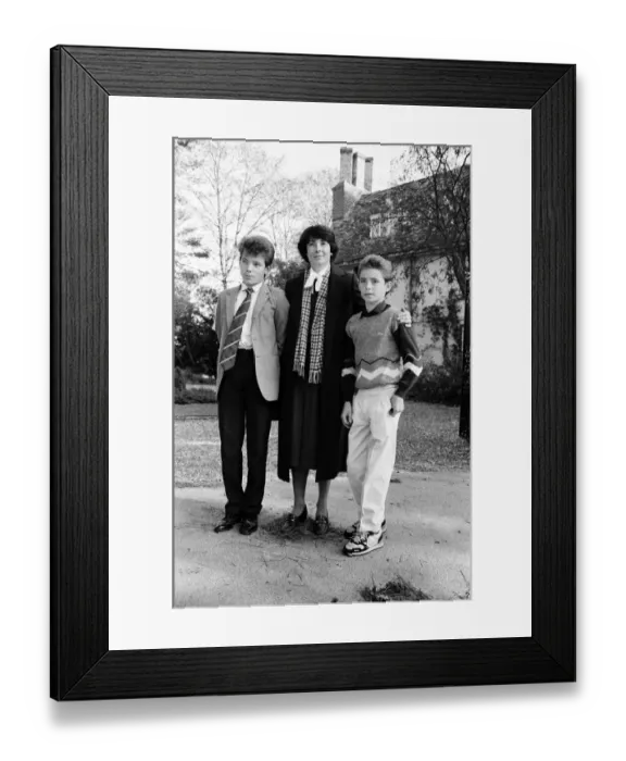 Framed Print : Mary Archer, wife of Jeffrey Archer, with their two sons Willian and James
