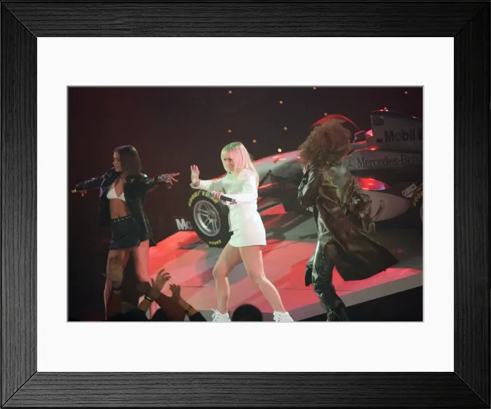 Framed Print : Spice Girls at Alexandra Palace in London to help launch new McLaren MP4 12 Formula One