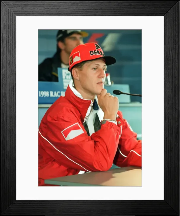 Framed Print : Michael Schumacher of Ferrari, 1998 British Grand Prix, held at the Silverstone Circuit