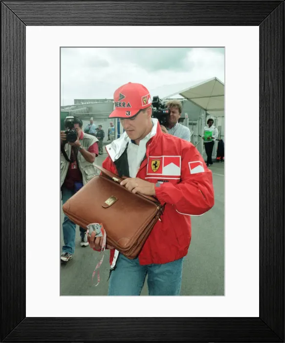 Framed Print : Michael Schumacher of Ferrari, 1998 British Grand Prix, held at the Silverstone Circuit