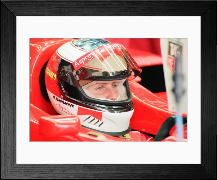 Framed Print : Michael Schumacher of Ferrari, 1998 British Grand Prix, held at the Silverstone Circuit Framed Print : Michael Schumacher of Ferrari, 1998 British Grand Prix, held at the Silverstone Circuit