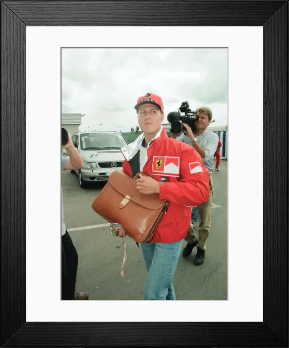 Framed Print : Michael Schumacher of Ferrari, 1998 British Grand Prix, held at the Silverstone Circuit