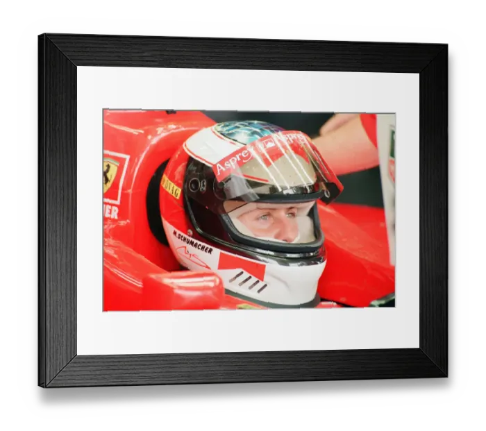 Framed Print : Michael Schumacher of Ferrari, 1998 British Grand Prix, held at the Silverstone Circuit