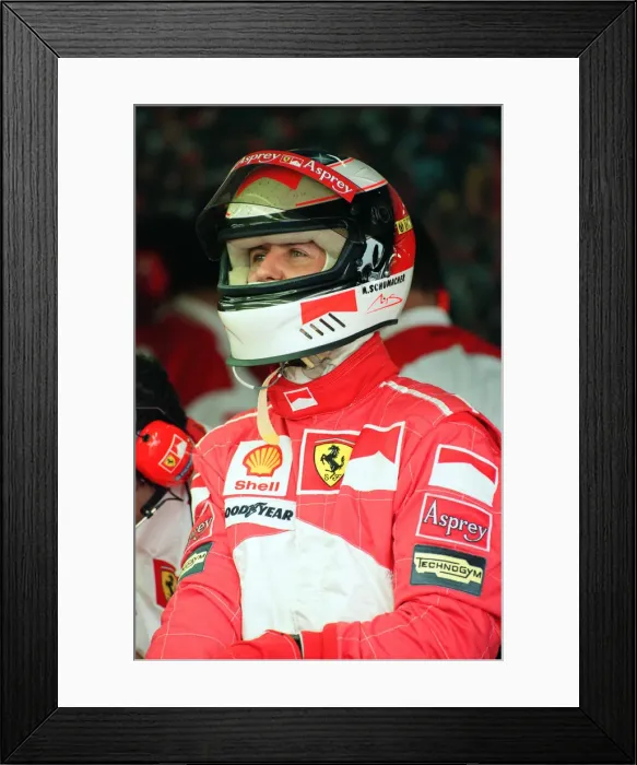 Framed Print : Michael Schumacher of Ferrari, 1998 British Grand Prix, held at the Silverstone Circuit