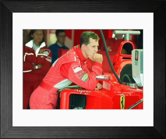 Framed Print : Michael Schumacher of Ferrari, 1998 British Grand Prix, held at the Silverstone Circuit