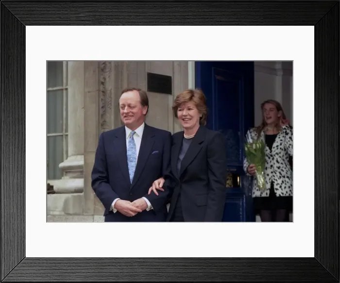 Framed Print : andrew parker bowles & rosemary pitmans wedding at chelsea registrars office - feb