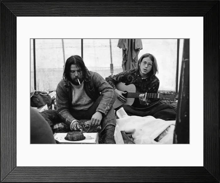 Framed Print : Isle of Wight Festival. A group of hippies in a tent. 21st August 1970