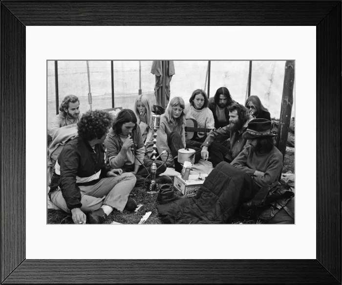 Framed Print : Isle of Wight Festival. A group of hippies in a tent. 21st August 1970 Framed Print : Isle of Wight Festival. A group of hippies in a tent. 21st August 1970