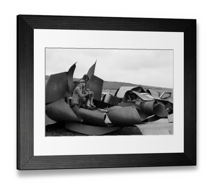 Framed Print : Isle of Wight Festival. Two Swedish hippy types sitting on top of cars that look like Framed Print : Isle of Wight Festival. Two Swedish hippy types sitting on top of cars that look like