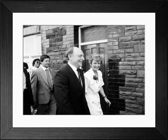 Framed Print : Labour leader Neil Kinnock and his wife Glenys go to cast their vote in the 1987 general Framed Print : Labour leader Neil Kinnock and his wife Glenys go to cast their vote in the 1987 general