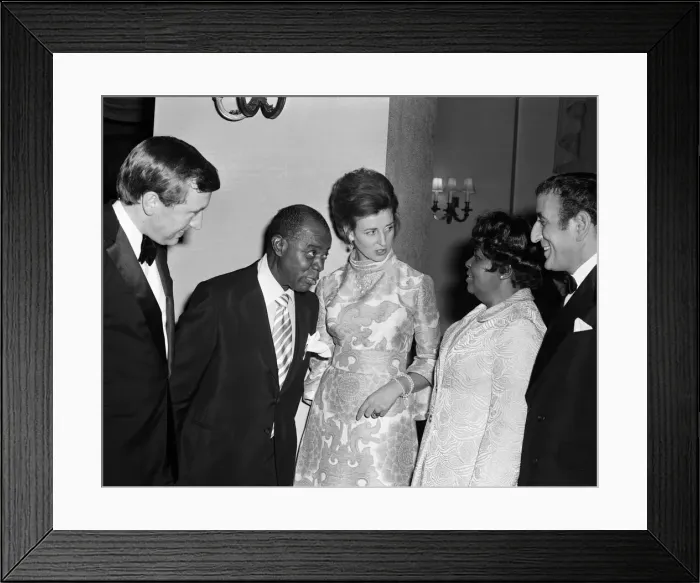 Framed Print : Princess Alexandra meets Louis Armstrong at a private party at the Savoy Hotel, London