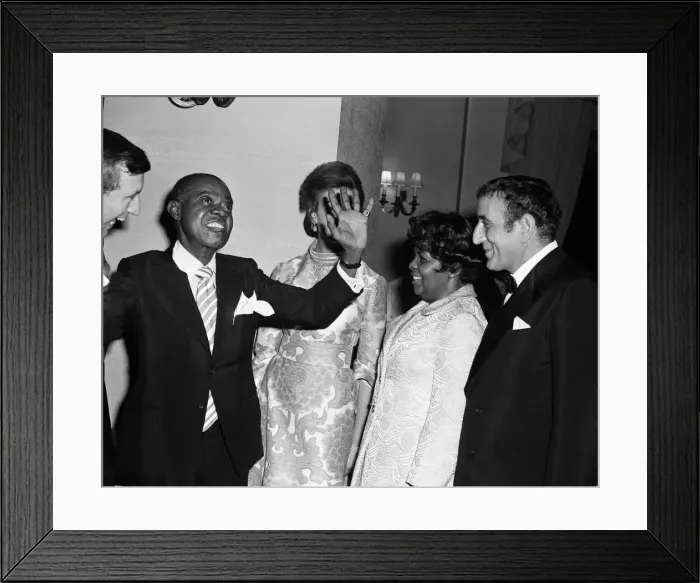 Framed Print : Princess Alexandra meets Louis Armstrong at a private party at the Savoy Hotel, London Framed Print : Princess Alexandra meets Louis Armstrong at a private party at the Savoy Hotel, London
