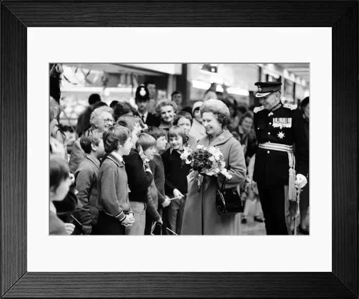 Framed Print : Queen Elizabeth II opens the Elmsleigh Shopping Centre, Staines. 22nd February 1980 Framed Print : Queen Elizabeth II opens the Elmsleigh Shopping Centre, Staines. 22nd February 1980