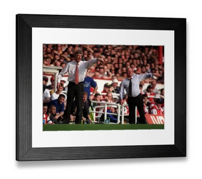 Framed Print : Football managers Arsene Wenger and Jim Smith May 1999 shout directions to their Framed Print : Football managers Arsene Wenger and Jim Smith May 1999 shout directions to their