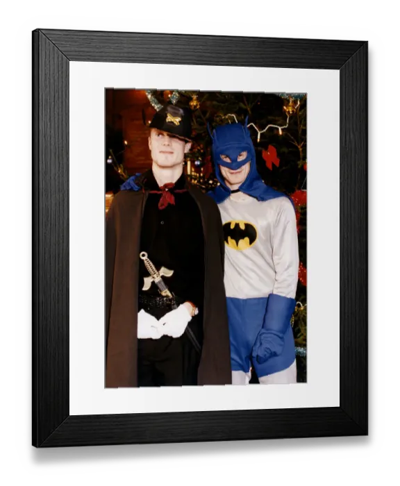 Framed Print : Brian Laudrup and Dave Ferguson dressed up for the their Christmas party as Batman