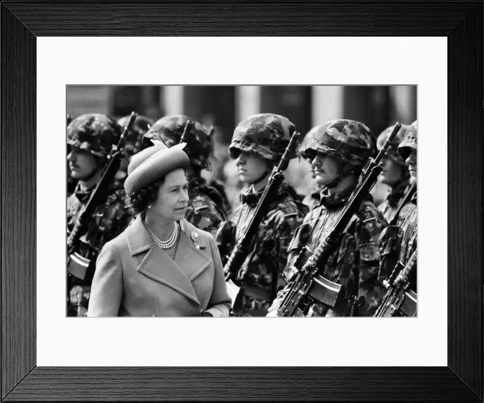 Framed Print : The royal tour of Switzerland. Pictured, Queen Elizabeth II inspecting troops Framed Print : The royal tour of Switzerland. Pictured, Queen Elizabeth II inspecting troops