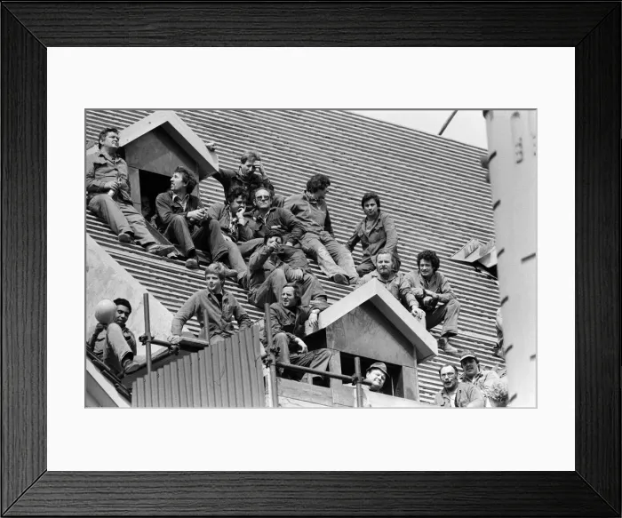 Framed Print : The royal tour of Switzerland. Pictured, locals sitting on a roof hoping to see the royal Framed Print : The royal tour of Switzerland. Pictured, locals sitting on a roof hoping to see the royal