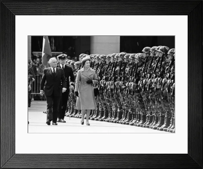 Framed Print : The royal tour of Switzerland. Pictured, Queen Elizabeth II inspecting troops Framed Print : The royal tour of Switzerland. Pictured, Queen Elizabeth II inspecting troops