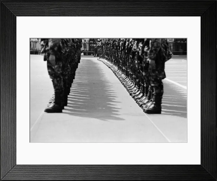 Framed Print : The royal tour of Switzerland. Pictured, a long line of boots Framed Print : The royal tour of Switzerland. Pictured, a long line of boots