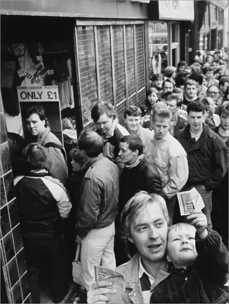 Glasgow Rangers fans queue for tickets for the Old Firm clash with Celtic