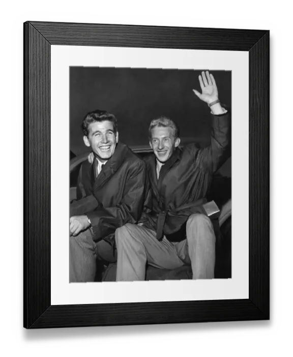 Framed Print : Torino team-mates Denis Law and Joe Baker land at Ringway airport, October 1961 Framed Print : Torino team-mates Denis Law and Joe Baker land at Ringway airport, October 1961