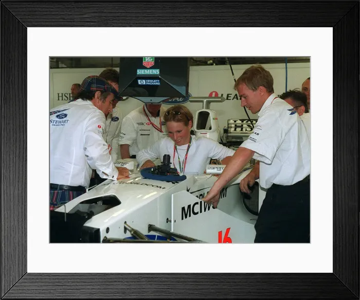 Framed Print : Zara Phillips British Grand Prix Silverstone 1999 she squeezes into a Stewart Ford Framed Print : Zara Phillips British Grand Prix Silverstone 1999 she squeezes into a Stewart Ford