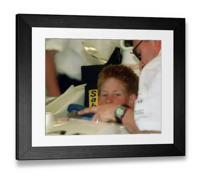 Framed Print : Prince Harry British Grand Prix 1999 Silverstone He sits in the Stewart Ford Car Framed Print : Prince Harry British Grand Prix 1999 Silverstone He sits in the Stewart Ford Car