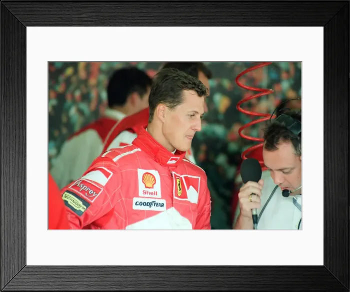 Framed Print : Michael Schumacher of Ferrari, 1998 British Grand Prix, held at the Silverstone Circuit Framed Print : Michael Schumacher of Ferrari, 1998 British Grand Prix, held at the Silverstone Circuit