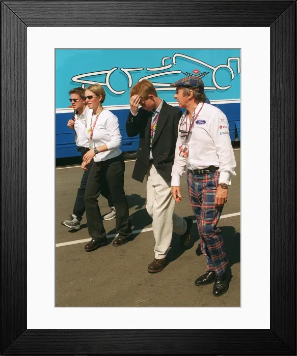 Framed Print : Prince Harry Zara Phillips and Jackie Stewart July 1999 at the British Grand Prix Framed Print : Prince Harry Zara Phillips and Jackie Stewart July 1999 at the British Grand Prix