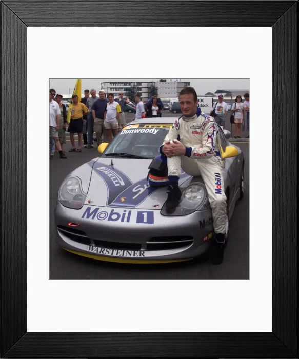 Framed Print : Richard Dunwoody with his Porsche at Silverstone July 1999 The 1999 British Framed Print : Richard Dunwoody with his Porsche at Silverstone July 1999 The 1999 British